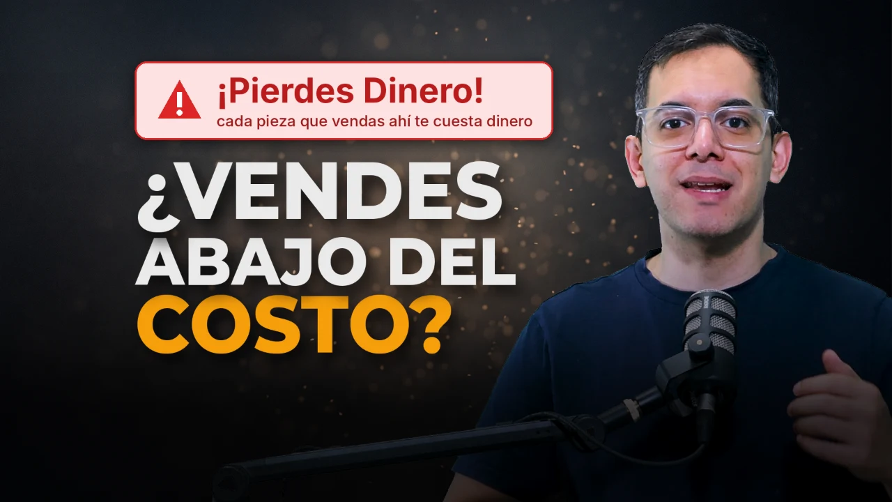 José Yuriar junto a su micrófono, con un aviso rojo que dice ¡Pierdes Dinero! y la pregunta ¿Vendes abajo del costo?